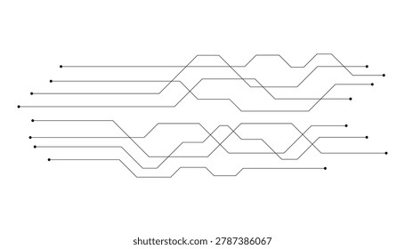 Simple black and white printed circuit board wiring with zigzag connections and dots schematic