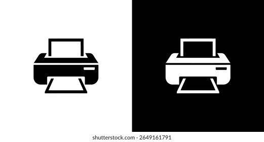 Ícones simples de impressora em preto-e-branco definidos em segundo plano. Ideal para visualizar saída de documentos e operações de impressão. Design limpo e minimalista.