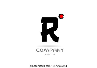 simple black and white R alphabet letter logo icon design with japanese style lettering. Creative template for company and business with red dot