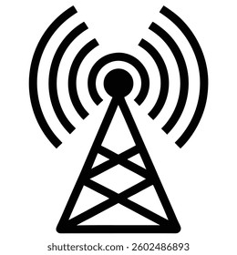 Simple Black and White Radio Tower Icon Vector Illustration for Communication and Broadcast