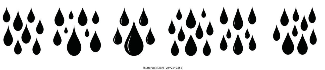 simple black and white rain drop icons set