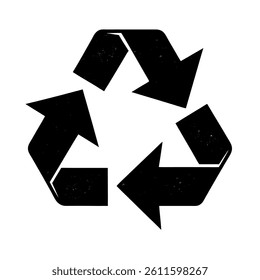 Simple black and white recycle symbol with a textured effect
