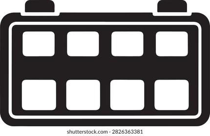 Simple black and white remote control icon featuring eight buttons for media devices
