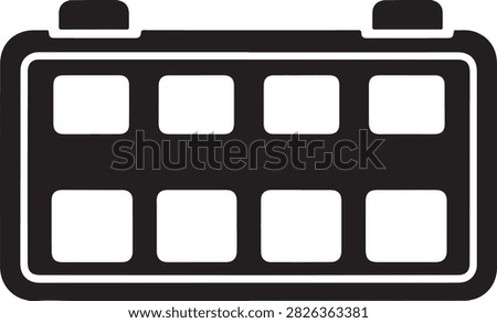 Simple black and white remote control icon featuring eight buttons for media devices