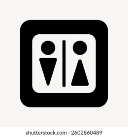 Simple black and white restroom sign with male and female symbols. Gender-neutral restroom icon. Clear restroom signage for public spaces. User interface icon vector.