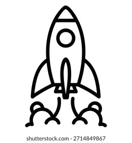 Ilustración simple de la nave del cohete en blanco y negro