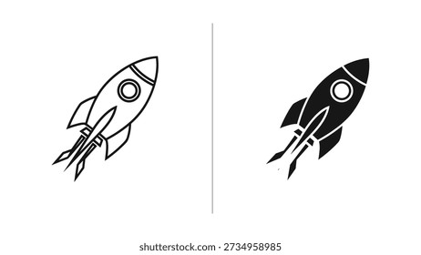Simple black and white rocket ship illustration