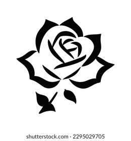 Simple black and white rose icon, minimalistic design for print, web, tattoo.