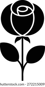 Icono de rosa blanco y negro simple con dos hojas