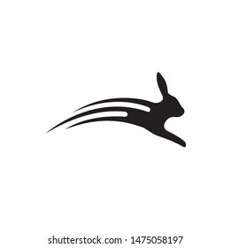 Simple black and white Running Rabbit logo design vector illustration