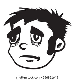 simple black and white sad boy cartoon