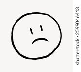 Simple black and white sad face drawing. Sad face with a frown. Minimalist sad face illustration. Sad face with basic lines. Doodle illustration vector.