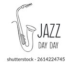 Simple black and white saxophone graphic for International Jazz Day. A clean, minimalist graphic of a saxophone silhouette against a plain white background.