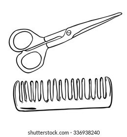 simple black and white scissors and comb carton