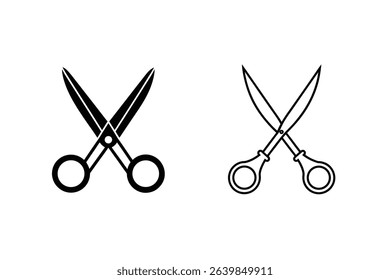 Simple black and white scissors icons representing cutting concepts and tools for designs