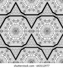 Simple black and white seamless islamic pattern with traditional ornament elements.