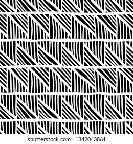 Simple black and white seamless pattern. Striped print for textiles. Vector illustration.