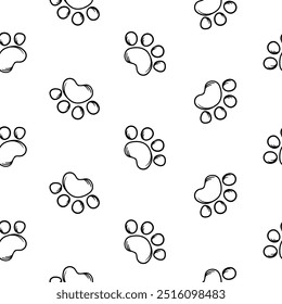 Simple black and white seamless pattern with a large dog paw. Vector background for the design of pet stores, pet products, veterinary clinics. Design for wrapping paper, print