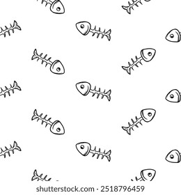 Simple black and white seamless pattern with fish skeleton. Vector background for the design of pet stores, pet products, veterinary clinics. Design for wrapping paper, print