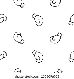 Simple black and white seamless pattern with boxing glove. Vector background with sports and sports equipment