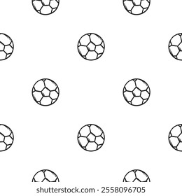 Simple black and white seamless pattern with soccer ball. Vector background with sports and sports equipment