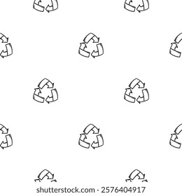 A simple black and white seamless pattern on ecology, environment, global warming. Editable Vector Background with Recycling Sign Icon. Print for Wrapping Paper, Decoration