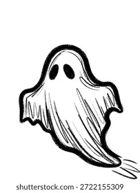 Simple dibujo fantasma de hoja en blanco y negro en un estilo de carbón áspero, incompleto, perfecto para vacaciones espeluznantes y obras de arte sobrenaturales