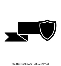 Simple black and white shield badge icon representing security, safety, and protection in digital or physical contexts.