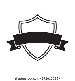 Simple black and white shield icon with a blank banner for your custom text or logo