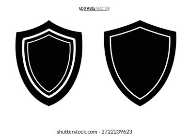 Sencillos iconos de escudo en blanco y negro, que muestran dos variaciones de un emblema protector clásico.