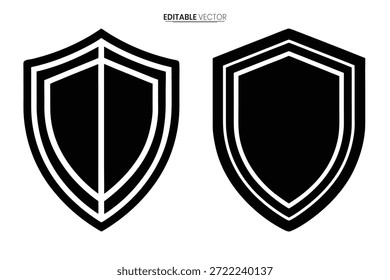 Einfache schwarz-weiße Schild-Symbole, perfekt für die Darstellung von Schutz-, Sicherheits- oder historischen Themen.