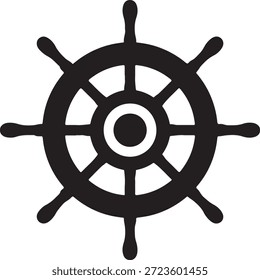 Einfaches schwarz-weißes Schiffslenkrad-Symbol einzeln auf weißem Hintergrund nautisches Meer