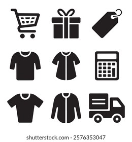 Simple Black and White Shopping Icons Set for E-commerce