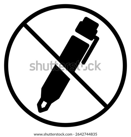A simple black and white sign showing a writing instrument inside a crossed-out circle which means it is forbidden to write here and can be used for rules or prohibition concepts.