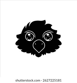 A simple black and white silhouette of an animal head icon featuring a eagle. Perfect for children's content, educational materials, and sticker sets.