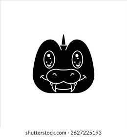 A simple black and white silhouette of an animal head icon featuring a crocodile. Perfect for children's content, educational materials, and sticker sets.