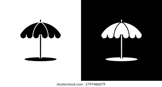 Simple black and white silhouette of a beach umbrella with scalloped edge, perfect for summer and vacation themes
