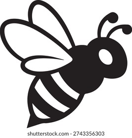 Simple black and white silhouette of a bee, representing nature, insects, and buzzing activity.