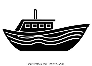 Simples silhueta preto e branco de um barco na água.