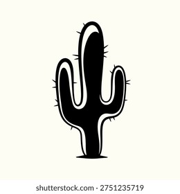 A simple black and white silhouette of a cactus, perfect for desert themes.