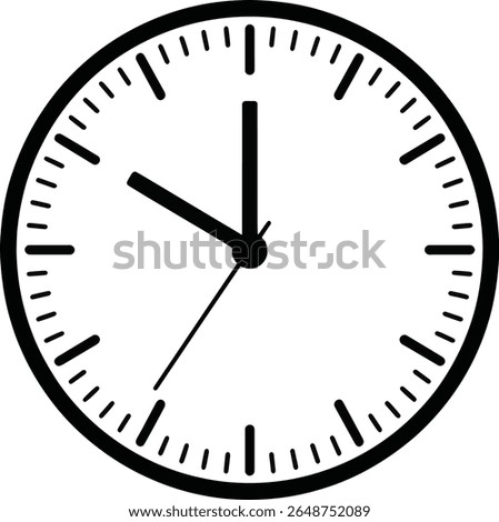 A simple black and white silhouette of a clock face. The hour hand points to ten, and the minute hand points to ten, indicating ten minutes to ten. Isolated on a white background.