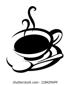 Simple black and white silhouette coffee cup with spoon, vector illustration