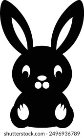 Simple, black and white silhouette of a cute bunny rabbit