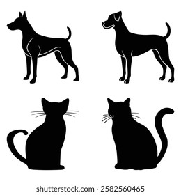 Simple Black and White Silhouette of Dogs and Cats