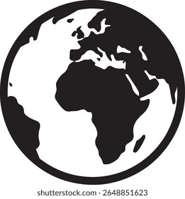 Simple black and white silhouette of the earth globe illustrating continents and oceans conceptual design for various applications