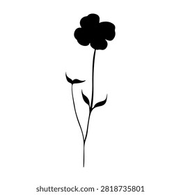 Simple black and white silhouette of a flower with a stem and leaves, ideal for minimalist design projects and botanical themes.