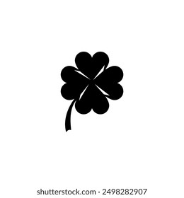 A simple black and white silhouette of a four-leaf clover, a symbol of good luck and fortune in many cultures