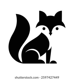 Simple Black and White Silhouette of a Fox, Fox icon, Fox logo, Fox vector silhouette.

