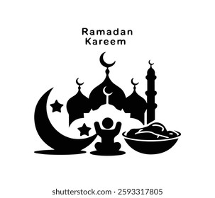 A simple, black and white silhouette graphic depicting the spirit of Ramadan Kareem.