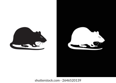 simple black white silhouette icon of a rat in side view, minimal vector style
